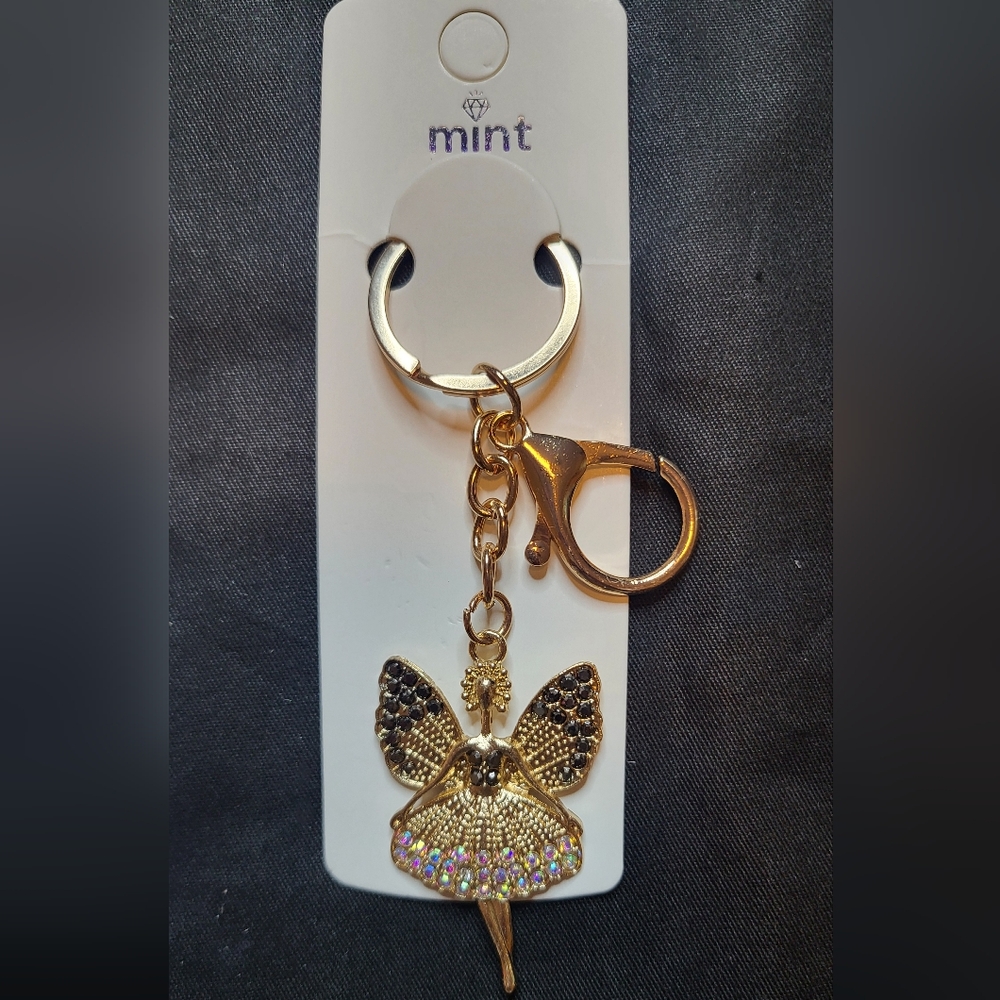 Mint Crystal Rhinestone Fairy Bag Charm/ Keychain NWT